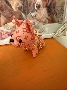 Monogram Pink French Bulldog Charm Keychain